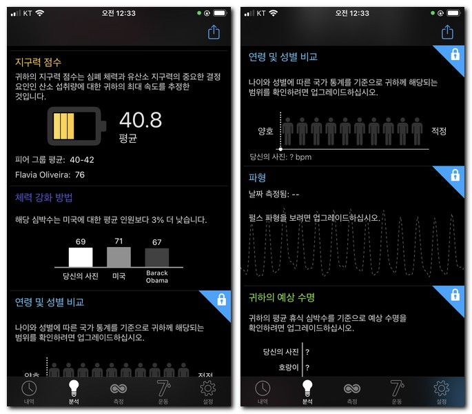 심박수 측정 결과 세부내용