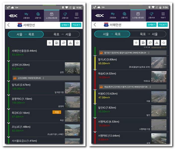 노선별 교통상황